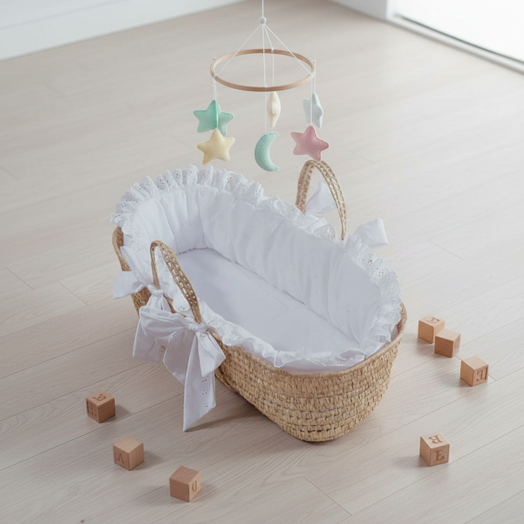 Traditional Eyelet Baby Moses Basket