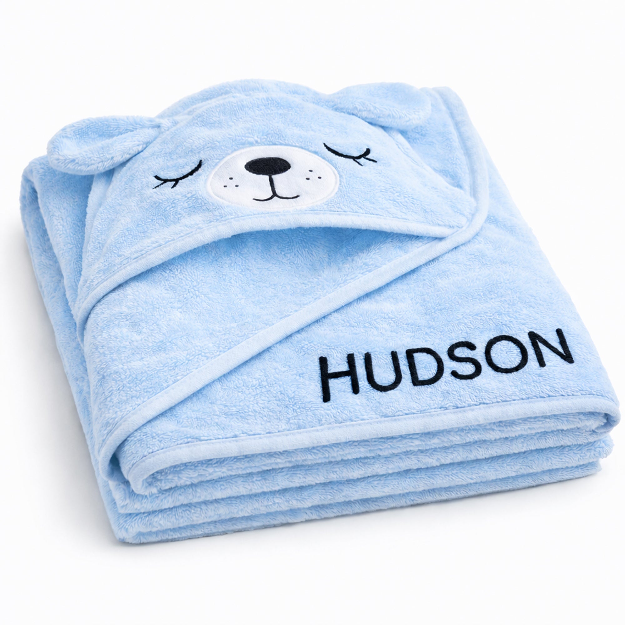 Hooded Swaddle Blanket, Bath Towel & Robe - Light Blue Dog