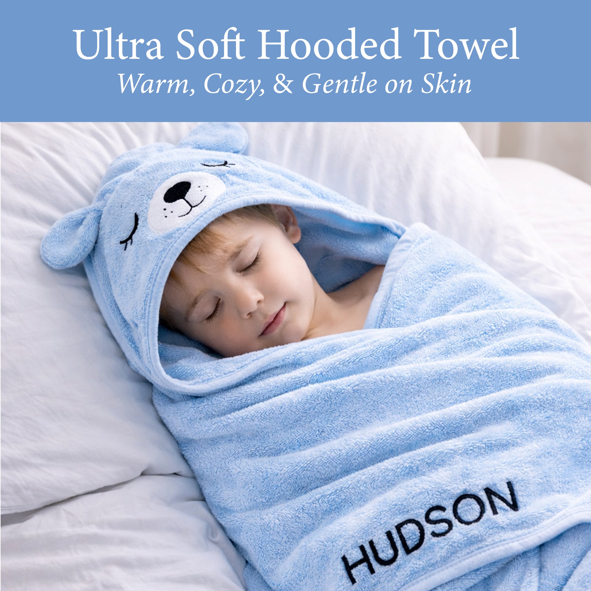 Hooded Swaddle Blanket, Bath Towel & Robe - Light Blue Dog