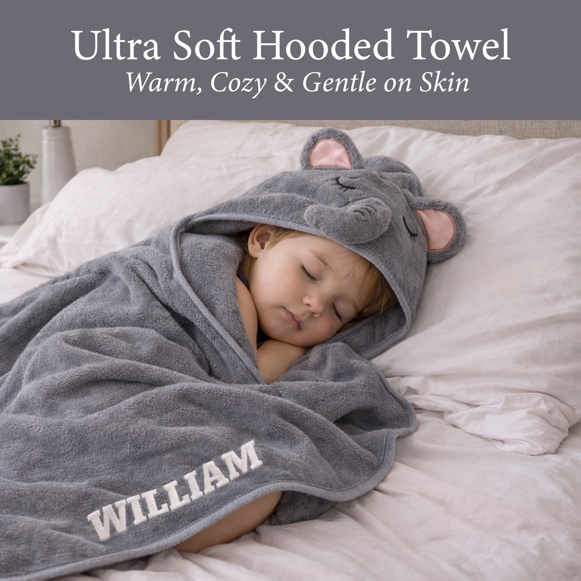 Hooded Swaddle Blanket, Bath Towel & Robe - Grey Elephant